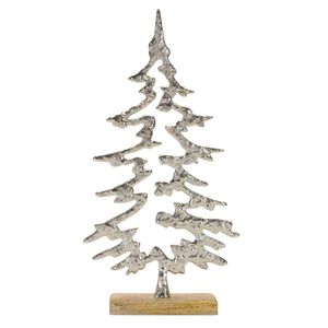Arbre décoratif en forme d'arbre en aluminium plaqué argent avec base en bois pour la décoration, accent de présentoir pour l'aménagement intérieur - Product Image 1