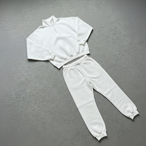 Ensemble de survêtement décontracté pour homme, imprimé uni, 2 pièces, avec fermeture éclair quart de tour, design athlétique, 100 % coton - Product Image 6