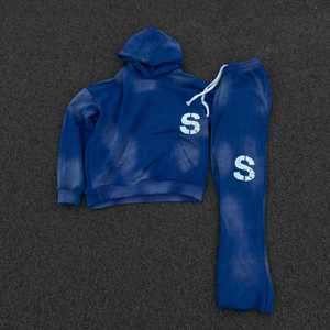 Custom Men Embroidered Flared <b>Sweatpants</b> Tracksuit Vintage Streetwear Heavyweight Cotton Zip up Hoodie Acid Wash Hoodie <b>Set</b> - Product Image 2