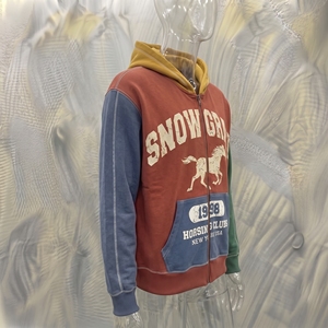 Sudadera con capucha y cremallera Snowgrace unisex de gran tamaño, chaqueta de forro polar con bloques de color vintage, diseño de bolsillo con estampado de caballo, manga raglán - Product Image 2
