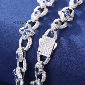 S925 Moissanite Statement Necklace 18K Rose Gold Plated Link <b>Chain</b> Flower Design Round Brilliant Cut Unisex Luxury Jewelry - Product Image 2
