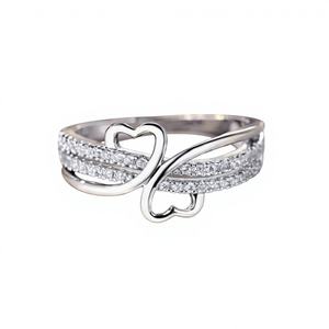 Anillos de Moda, Anillo de Diamantes de Oro de Dos Tonos, Anillos de Doble Corazón para Mujer en Oro de 14K, Diamante Cultivado en Laboratorio, Anillo de Boda con Pavé - Product Image 1