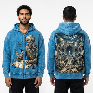Sudadera con Capucha Azul Brillante para Hombre, Estilo Vintage, Oversize, con Gráfico de Caligrafía Árabe Antigua, Fabricante Personalizado - Product Image 1