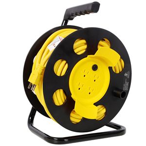 Carrete de cable de extensión retráctil de alta resistencia de 100 pies con 4 tomas con conexión a tierra, cubierta antipolvo y 4 tomas de corriente - Product Image 6