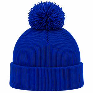 Gorro de Punto Azul Rey con Letras Bordadas en Amarillo, Gorro de Invierno con Pompón, Borde Plegado, Suave, Cálido, Informal, Unisex para Exteriores - Product Image 4