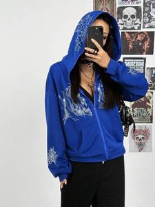Sweat-shirt pour femme bleu marine orné de strass anglais, style streetwear - Product Image 5