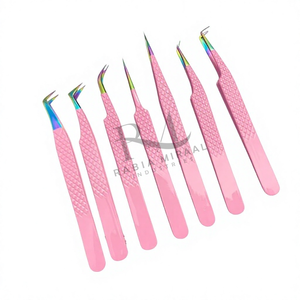 Pince à cils multi-pointes en acier inoxydable, revêtement poudré rose, poignée diamant, 7 pointes différentes / Emballage boîte noire - Product Image 2