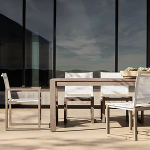 Mesa de Comedor Rectangular Moderna para Exteriores, Grande, de Madera de Teca Sólida, Diseño Minimalista, Tablero de Listones, Impermeable y Duradera, Muebles para Villa - Product Image 6
