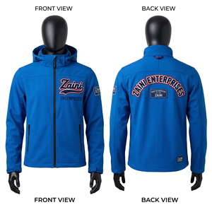 Chaqueta Softshell Premium para Hombre, 320 GSM, Poliéster y Spandex, Azul Rey, con Capucha, Panel en el Pecho, Bordado Personalizado y Etiquetas Tejidas - Product Image 1