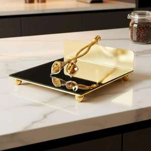 Porte-serviettes rectangulaire en métal doré avec accents en cristal, décoration de table glamour, tapis et sous-plats réutilisables - Product Image 2