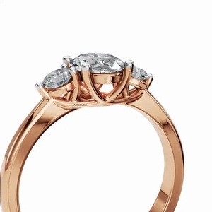 Anillo de Boda de Lujo con Tres Diamantes Ovalados Cultivados en Laboratorio, Certificados por IGI, con Baño de Rodio en Oro de 10K, 14K, 18K, Plata 925 y 935 - Product Image 2