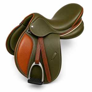 Silla de montar inglesa de cuero verde oliva y marrón, hecha a mano, de cuero genuino para equitación. - Product Image 4
