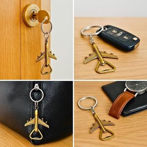 Llavero metálico con forma de avión y abridor de botellas de cerveza para coche y bicicleta, llavero multiusos con forma de avión para amantes de los viajes - Product Image 2