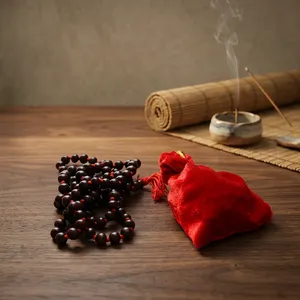 SSD Market Lal Chandan Mala Handmade Red Sandalwood <b>Rosary</b> with Asian Zen Design Round Shape for Living Room From Orissa - Product Image 4