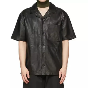 Custom Wholesale Men's Leather Made Long Sleeve Shirt Best Quality Solid Sleeve Button Down Leather Shirts - Product Image 3