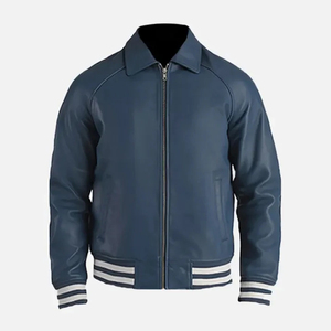Blouson Bomber en Cuir Personnalisé pour Homme, Veste Décontractée Zippée Style Baseball avec Poignets Côtelés, Vêtement d'Extérieur Tendance Hiver, Fabricant OEM ODM - Product Image 1