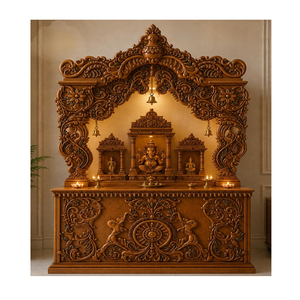 Luxurious Hand-Carved Hari <b>Mandir</b> for Pooja Ghar Solid Teak Wood Home Pooja Room Temple Traditional Hindu Temple For Australia - Product Image 1
