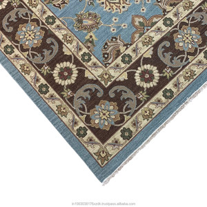 Alfombra Schumack de Lana Anudada a Mano, Estilo Sultanabad, 9x12, Azul Cielo y Marrón Chocolate, Diseño Floral Tradicional - Product Image 5