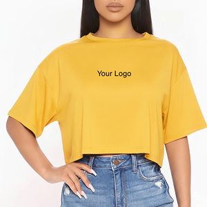T-shirt décontracté à col rond pour femme, coupe classique, 100 % coton jersey, manches courtes, couleur unie, avec applications estivales – Prix de gros - Product Image 5