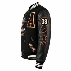 Chaqueta Varsity Negra para Hombre, Poliéster/Nailon, Mangas Bordadas, Diseño con Parche de Letras de Pantera en la Parte Delantera, Resistente al Viento, Transpirable, con Cierre - Product Image 3