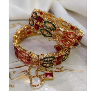 Women's Classic Geometric Antique Gold Plated Stainless Steel Zircon Imitation Pearl Bridal Wedding Bangles - Product Image 1