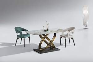 Modern Marble Dining Table Set with Gold Base and <b>6</b> <b>Chairs</b> Contemporary Home Furniture for Dining Room - Product Image 5