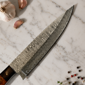 Custom Handmade Modern Damascus Steel Chef <b>Knife</b> Ambidextrous Design 8-9.9in Blade Length 3.0mm Thickness Wood Handle Extra - Product Image 4