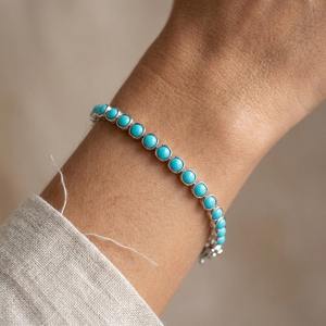 Pulsera de tenis de plata de ley 925 con dije clásico cristiano, patrón de flor de trébol, turquesa con corte cojín para mujer, regalo certificado de tercera mano - Product Image 3