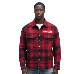 Custom Men's Heavyweight <b>Flannel</b> Shirt Red Buffalo Plaid Oversized Long Sleeve Button Down Long Sleeve Shirts <b>Jacket</b> - Product Image 1