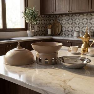 Plat de service en métal artisanal avec base découpée au laser et couvercle en dôme, pot de service traditionnel du Moyen-Orient pour restaurant et événements - Product Image 4