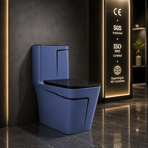 Inodoro de Cerámica Moderno de Una Pieza, Diseño Cuadrado Azul Oscuro, Estilo Contemporáneo, Montaje en Suelo, Descarga Lenta, para Villa o Apartamento - Product Image 6