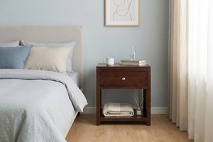 Brown Wood Smart Nightstand Side Table with Drawer Open Shelf Modern Bedside Cabinet for Bedroom - Product Image 6
