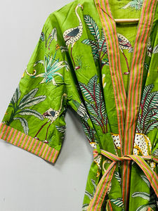 Cotton V-neck Kimono Robe Dressing Gown Block Print Front Bridesmaid Robe Drawstring Closure Sleeveless Summer <b>Nightwear</b> Soft - Product Image 4