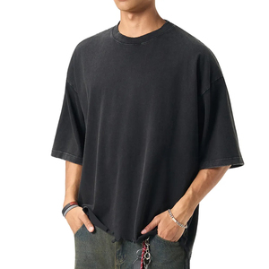 เสื้อยืดคอกลมแขนสั้นทรงบ็อกซี่ผ้าฝ้ายแท้หนานุ่มสไตล์วินเทจฟอกสีทำมือ ดีไซน์เรียบง่ายสำหรับผู้ชาย - Product Image 4