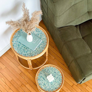 Natural rattan <b>table</b> with mother-of-pearl inlay. Beautiful garden cafe <b>table</b>, <b>balcony</b> tea <b>table</b>. - Product Image 4
