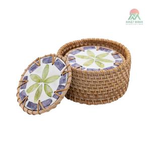 Sous-verres ronds en nacre NHAT MINH avec motif floral, tapis et dessous-de-plat faits à la main de style oriental - Product Image 2