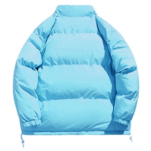 <b>Light</b> Blue Unisex <b>Puffer</b> <b>Jacket</b> Solid Color Zipper Closure Windproof Casual Winter Thick Polyester Stand Collar Regular Fit - Product Image 2