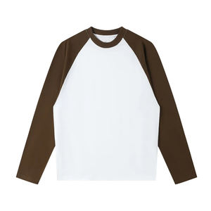 เสื้อยืดคอโอ แขนยาวทรงหลวม ผ้าฝ้ายแท้ 100% ลายบล็อกสีสไตล์วินเทจ แขนเสื้อแบบแร็กแลน  สำหรับผู้ชายและผู้หญิง - Product Image 5