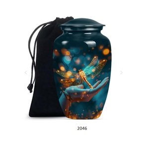 Belle urne funéraire bleue en forme de libellule pour cendres humaines adultes, avec couvercle et sac en velours offert - Product Image 1