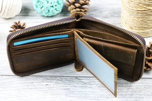 Cartera de cuero personalizada para hombre Cremallera Id Ventana Regalos de Navidad para él Novio Papá - Product Image 4