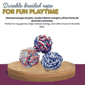 Giocattolo da Masticare per Animali Yommy, Corda di Cotone Intrecciata Multicolore 7,5 cm, 3 Modelli per la Salute Dentale dei Cani - Product Image 6