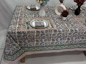 Handmade Floral Printed Cotton <b>Tablecloth</b>-Classic Style Eco-Friendly Durable Customizable Size <b>Rectangle</b> Shape Urvi Creations - Product Image 2