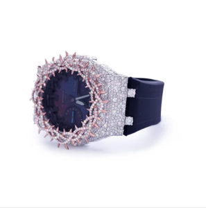 Montre analogique-numérique de luxe pour homme avec boîtier incrusté de diamants, cadran en verre, résistance à l'eau 10 bars, affichage de la date avec chiffres romains - Product Image 2
