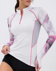 Camiseta de Manga Larga para Mujer, Protección UV, Blanca con Estampado Floral Rosa, Transpirable, de Spandex y Poliéster, para Natación - Product Image 2