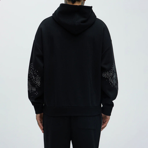 Sweat-shirt à capuche noir pour homme, coupe ample, motif strass, streetwear, automne, décontracté, respirant, survêtement à strass - Product Image 2