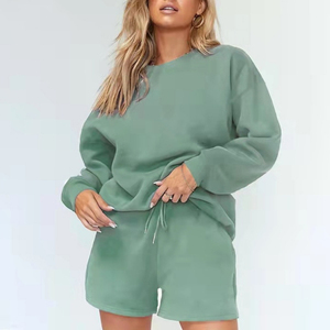 Custom Winter Long Women's Yoga Tracksuit Sweatshirt <b>Set</b> 2 Piece Shorts Elastic Waist Breathable Quick Dry Spandex/Polyester - Product Image 1