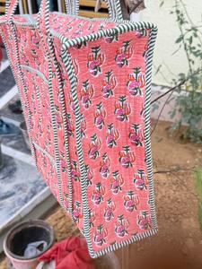 Hand-Block Printed Quilted Cotton <b>Shoulder</b> Bag India Winter Multi-Color Floral Design Two <b>Shoulder</b> <b>Straps</b> Lining Wholesale - Product Image 4