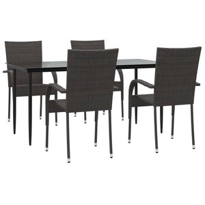 Set da Pranzo da Giardino in Rattan PE Marrone per 4 Persone, Struttura in Acciaio, Arredamento da Esterno Stile Contemporaneo Impilabile - Product Image 3
