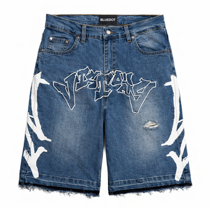 MOGGIO SPORTS Pantalones Cortos de Mezclilla Desgastados para Hombre, de Pierna Recta, Cintura Alta, Estilo Urbano, de Algodón para Verano, con Servicio OEM - Product Image 6