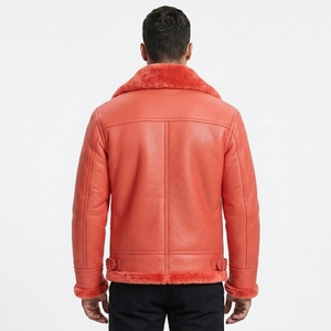 Veste d'extérieur en cuir pour homme avec col, poignets et ourlet en fourrure, fermeture éclair intégrale, chaude, décontractée, pour l'hiver, pour commandes personnalisées en gros - Product Image 4